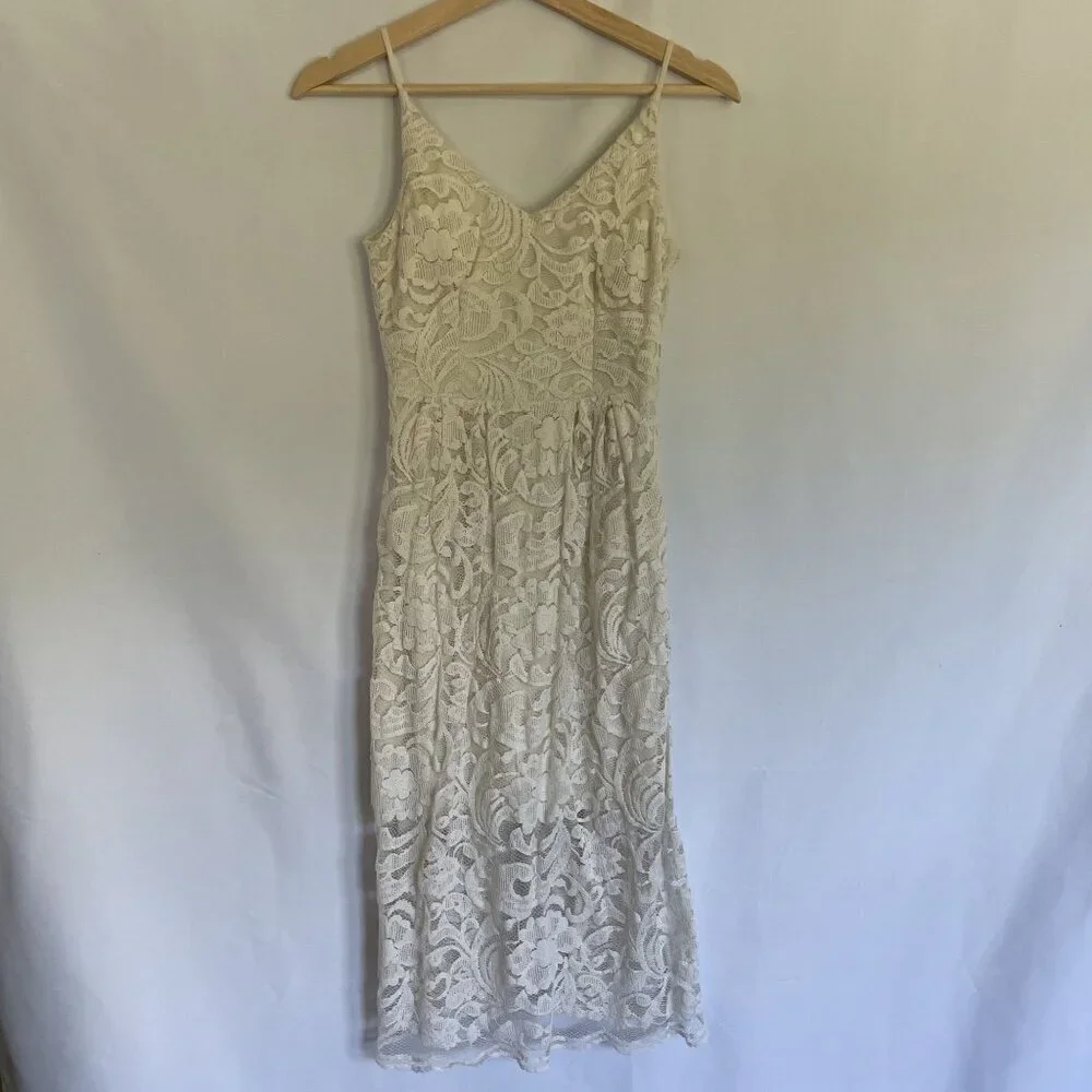 H&M white lace midi dress floral v-neck style comfortable low back summer dress - Picture 1 of 8